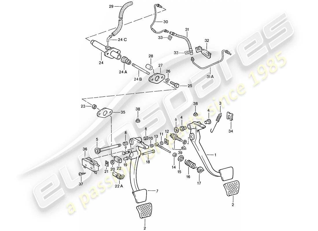 porsche 1988 (928) pedals parts diagram