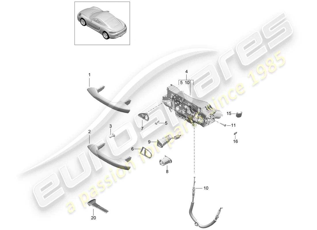 porsche 2018 (718 cayman) door handle, exterior part diagram