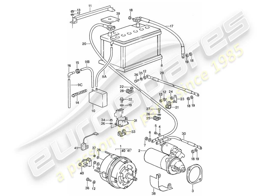 porsche 1987 (959) alternator - starter - battery parts diagram