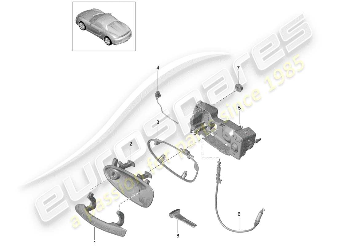 porsche 2016 (981 boxster spyder) door handle, exterior parts diagram