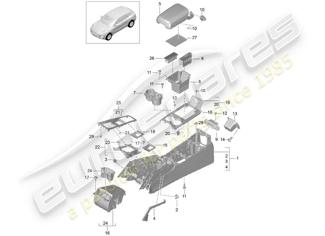 porsche 2016 (macan) centre console part diagram