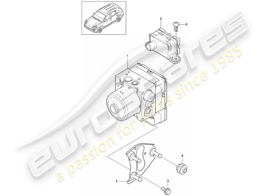 porsche 2015 (cayenne e2 92a) hydraulic unit anti-locking brake syst. -abs- d - mj 2015>> part diagram