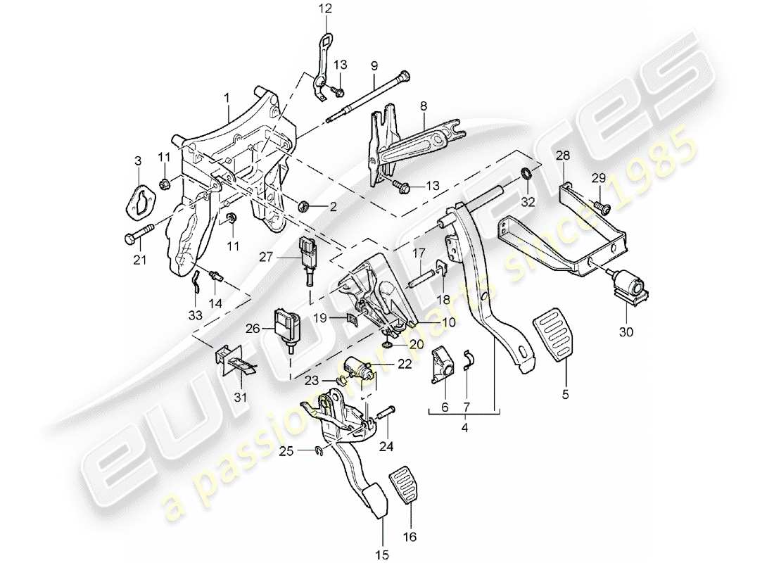 porsche cayenne (2005) brake and acc. pedal assembly parts diagram
