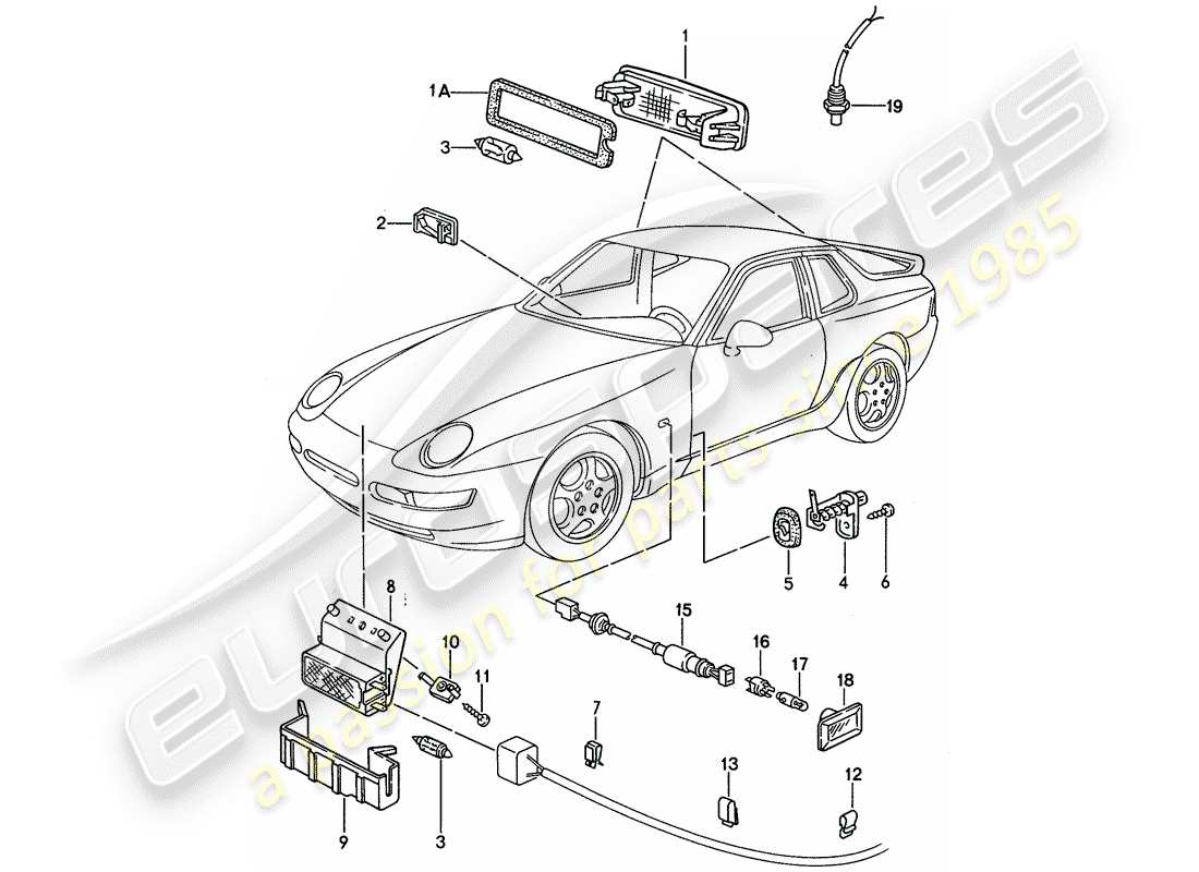 porsche 1995 (968) interior light - turn signal repeater part diagram