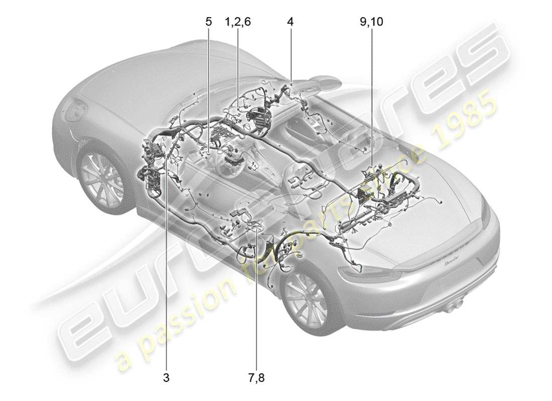 porsche 2019 (718 boxster) wiring looms airbag for vehicles with seat belts parts diagram