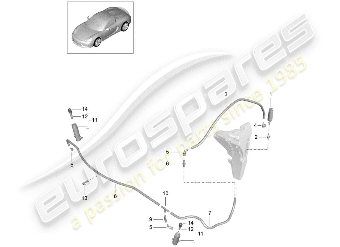 porsche 2016 (981 boxster spyder) headlight washer system parts diagram