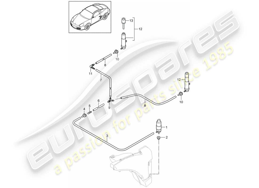 porsche 2010 (987 cayman) headlight washer system part diagram