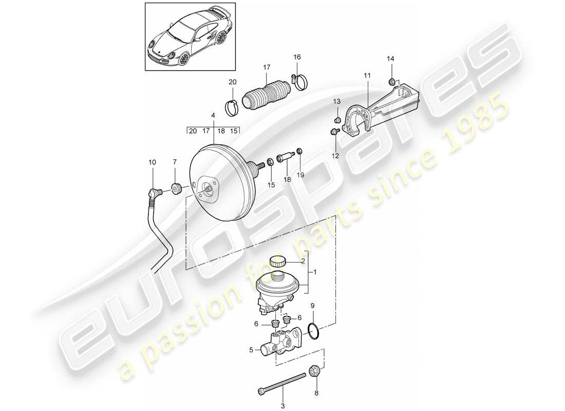 porsche 911 t/gt2rs (2012) brake master cylinder parts diagram