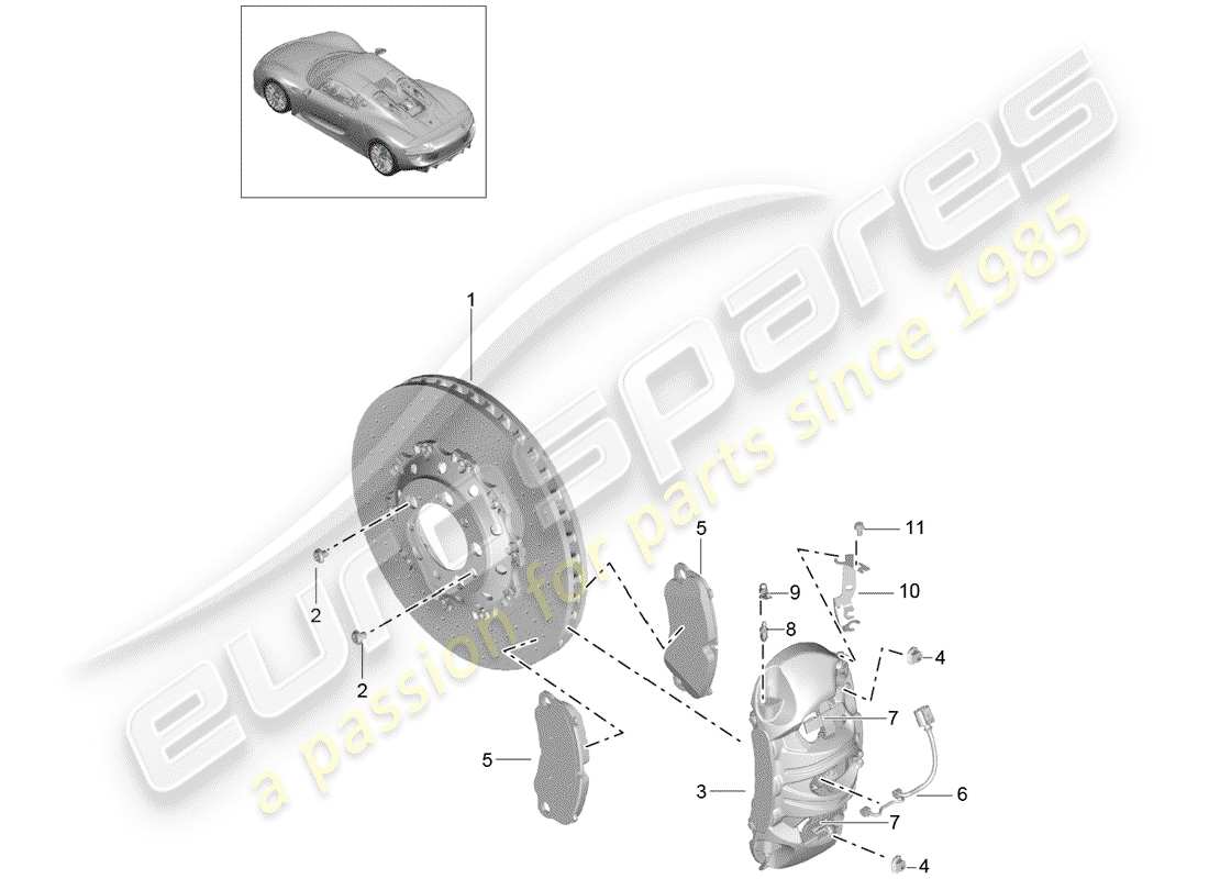 porsche 2015 (918 spyder) disc brakes parts diagram