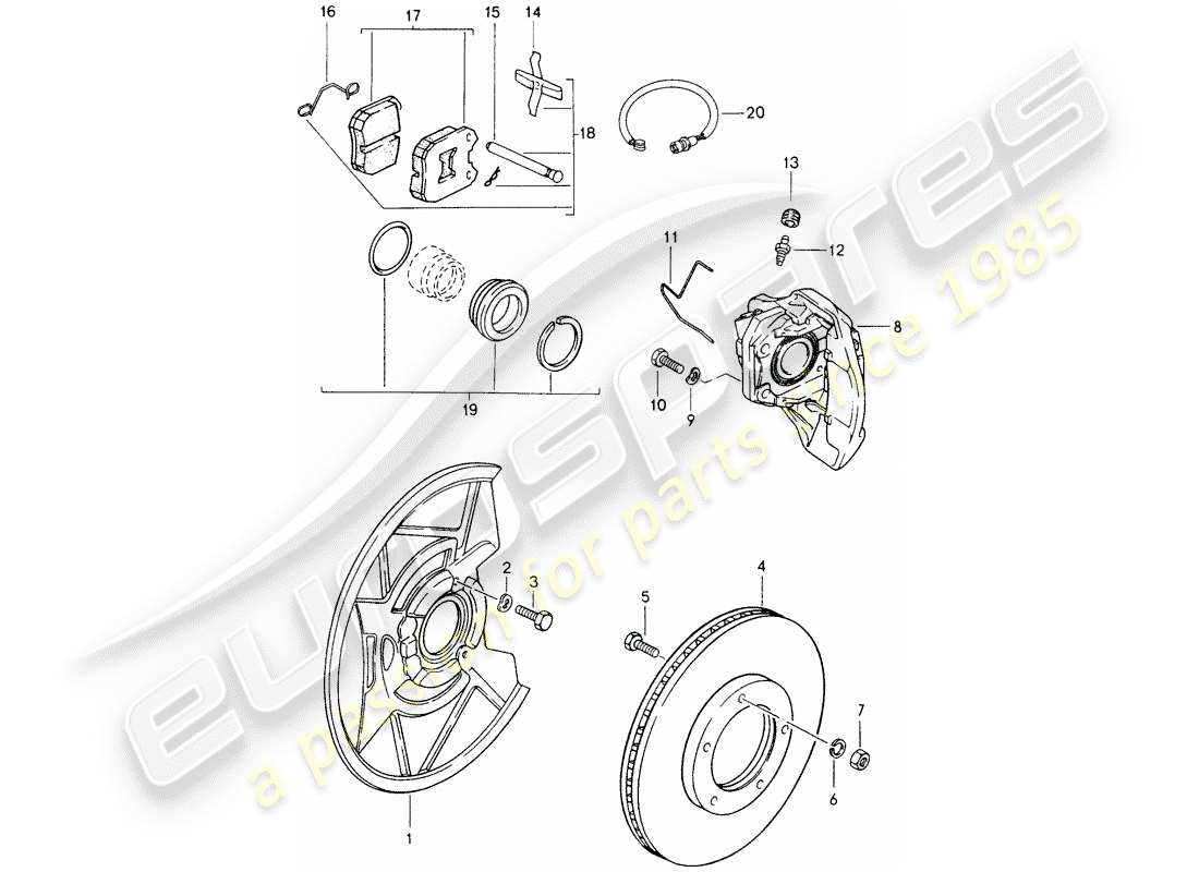porsche 1984 (944) disc brakes - front axle parts diagram