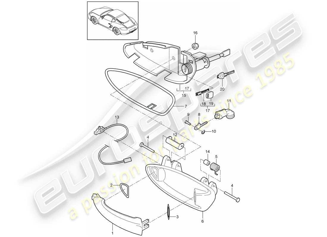 porsche 2009 (987 cayman) door handles part diagram