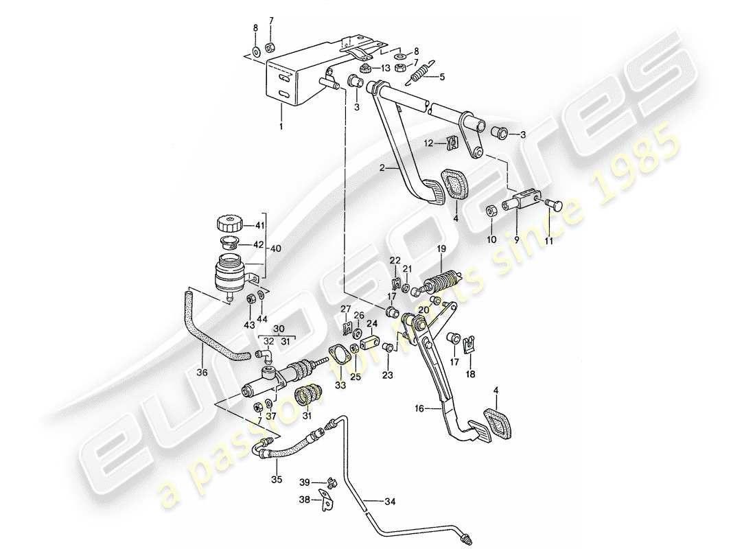 porsche 1991 (944) brake - clutch - pedals part diagram