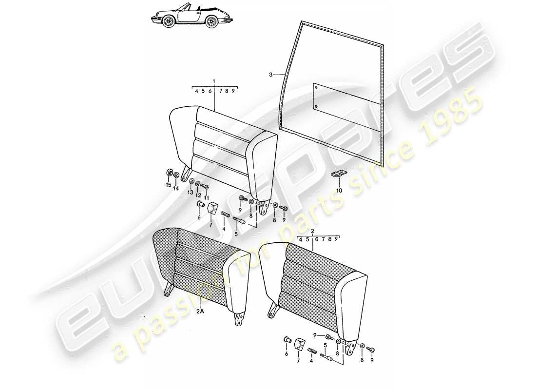 porsche seat 944/968/911/928 (1995) emergency seat backrest - - d - mj 1987>> - mj 1989 parts diagram