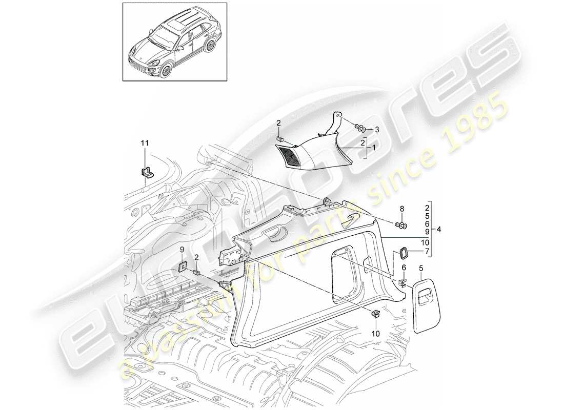 porsche 2013 (cayenne e2 92a) luggage boot trims side d-pillar d - mj 2015>> part diagram