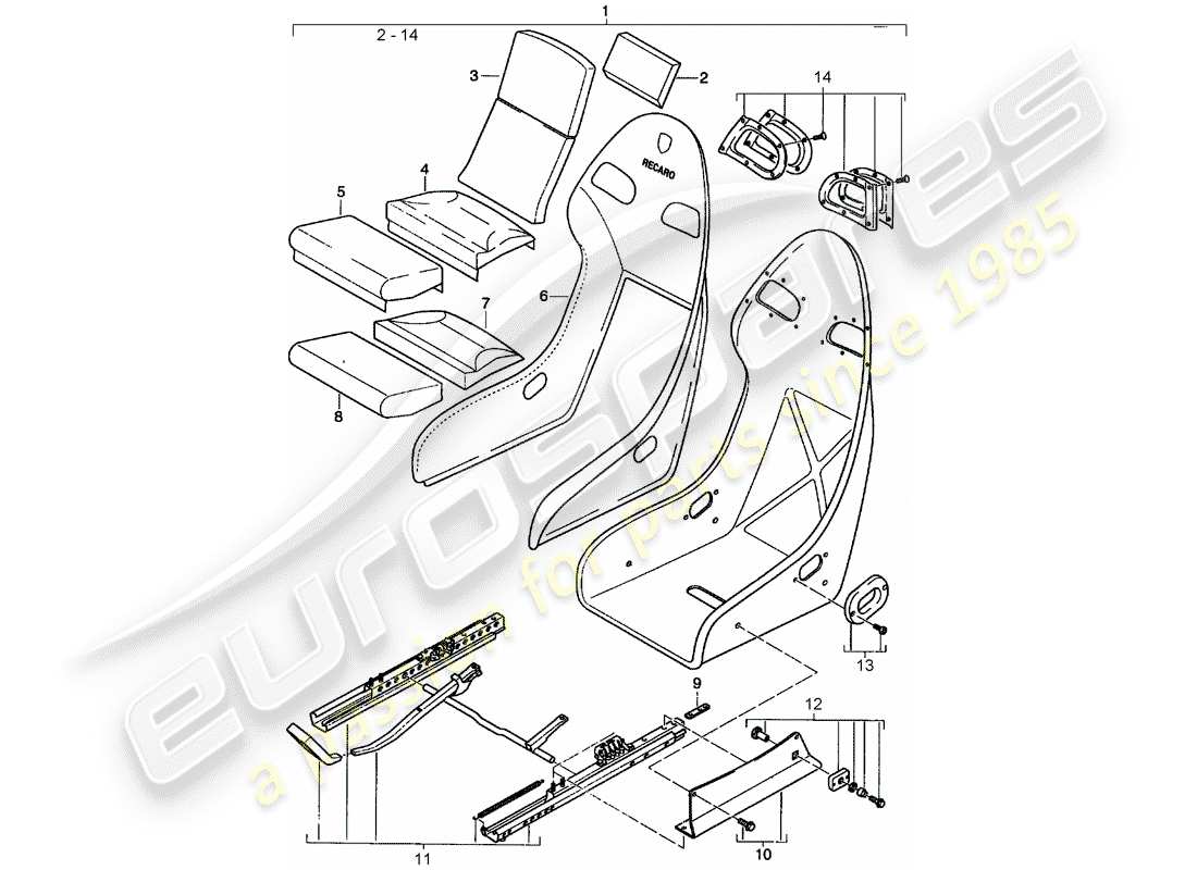 porsche 2001 (996) seat - with: part diagram