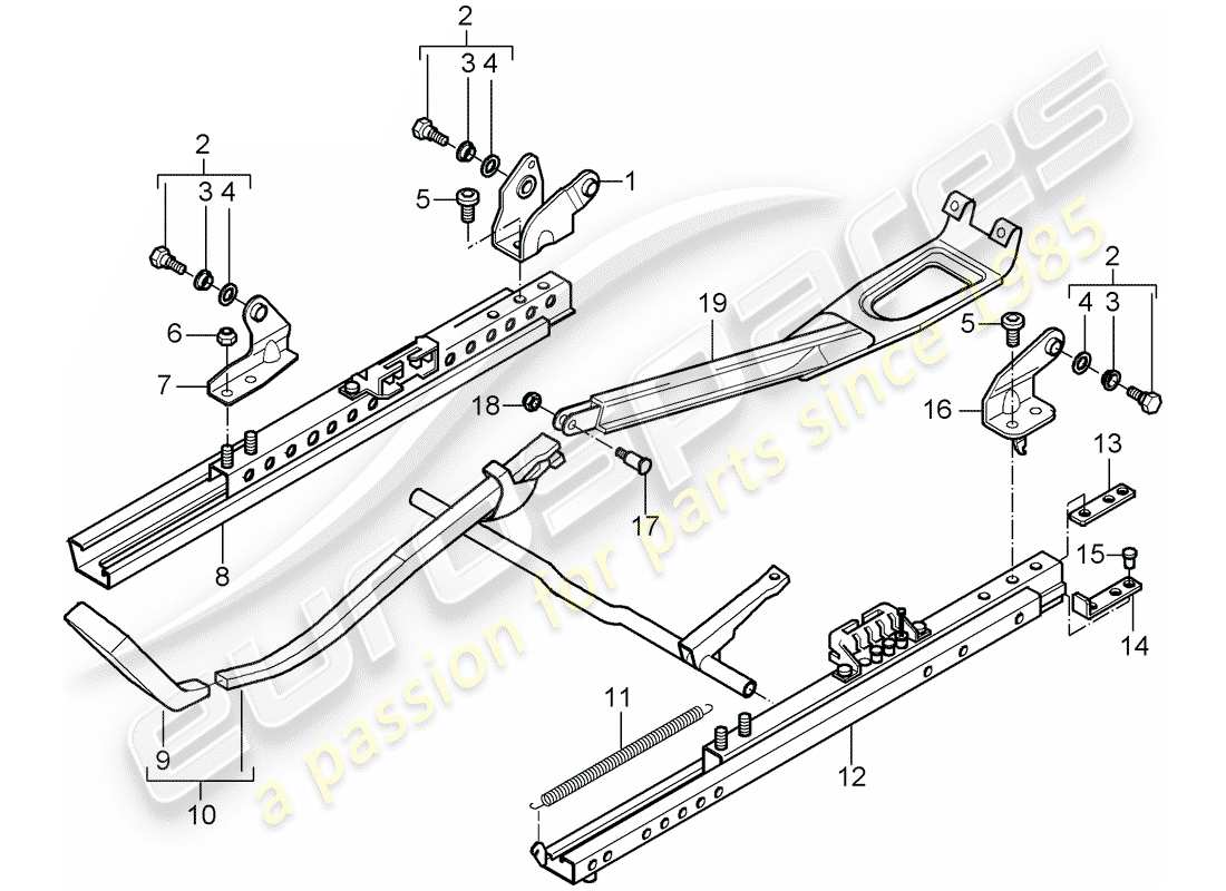 porsche 2001 (996) seat frame - sports seat - without: - adjuster - (height adjustment) part diagram