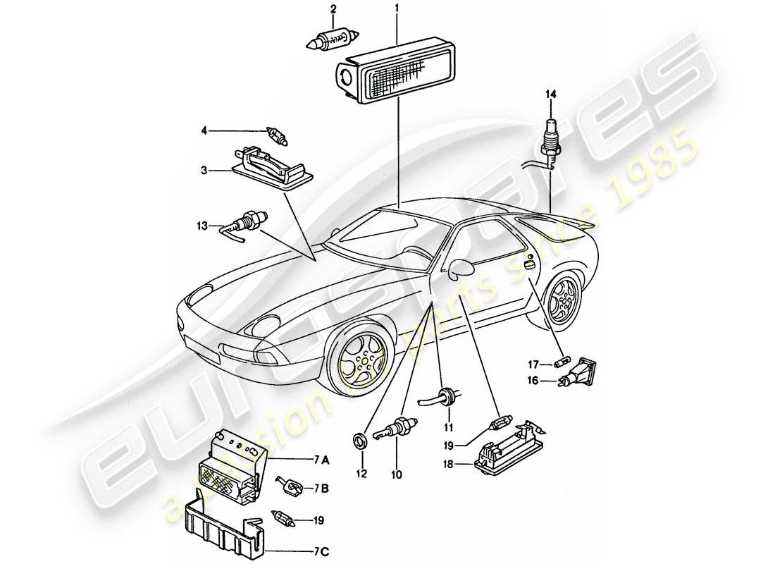 porsche 1995 (928) interior light parts diagram