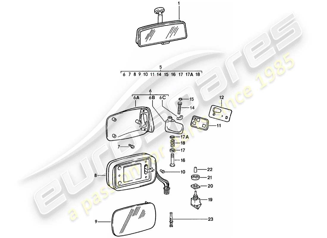 porsche 1978 (911) rear-view mirror - rear view mirror part diagram