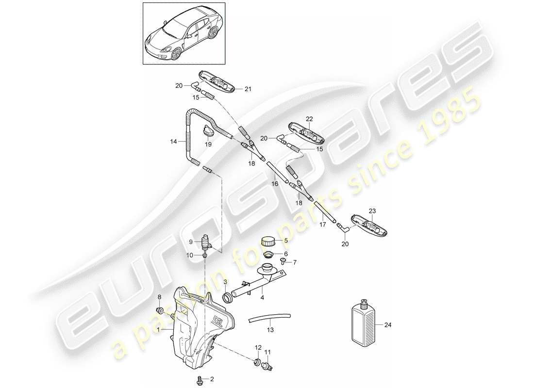porsche 2011 (panamera 970) windscreen washer system part diagram