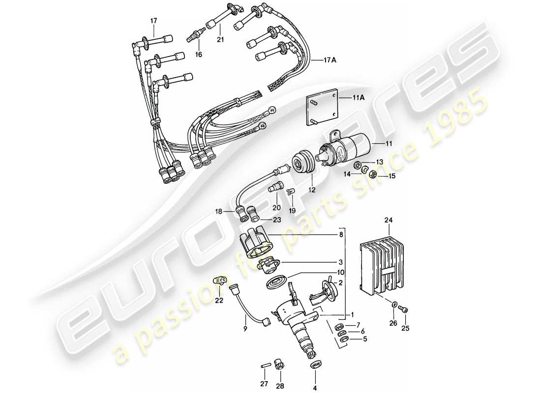 porsche 1985 (911) engine electrics 1 part diagram