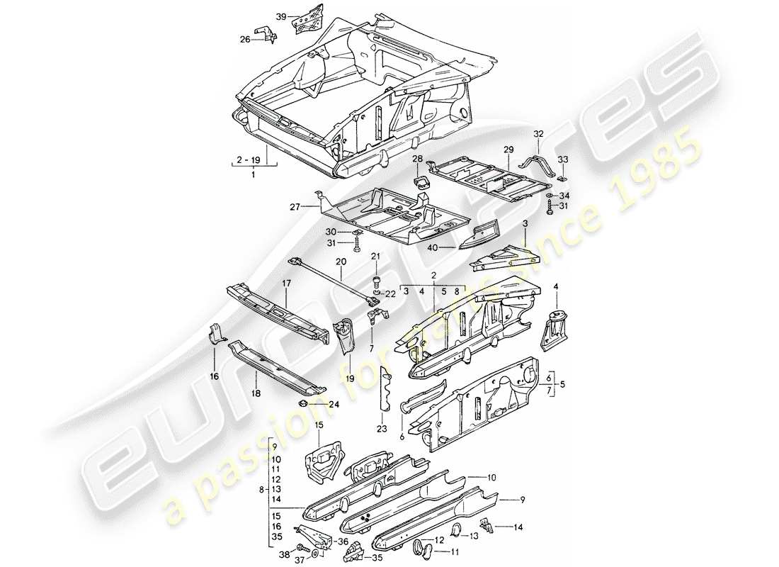 porsche 1994 (928) front end part diagram