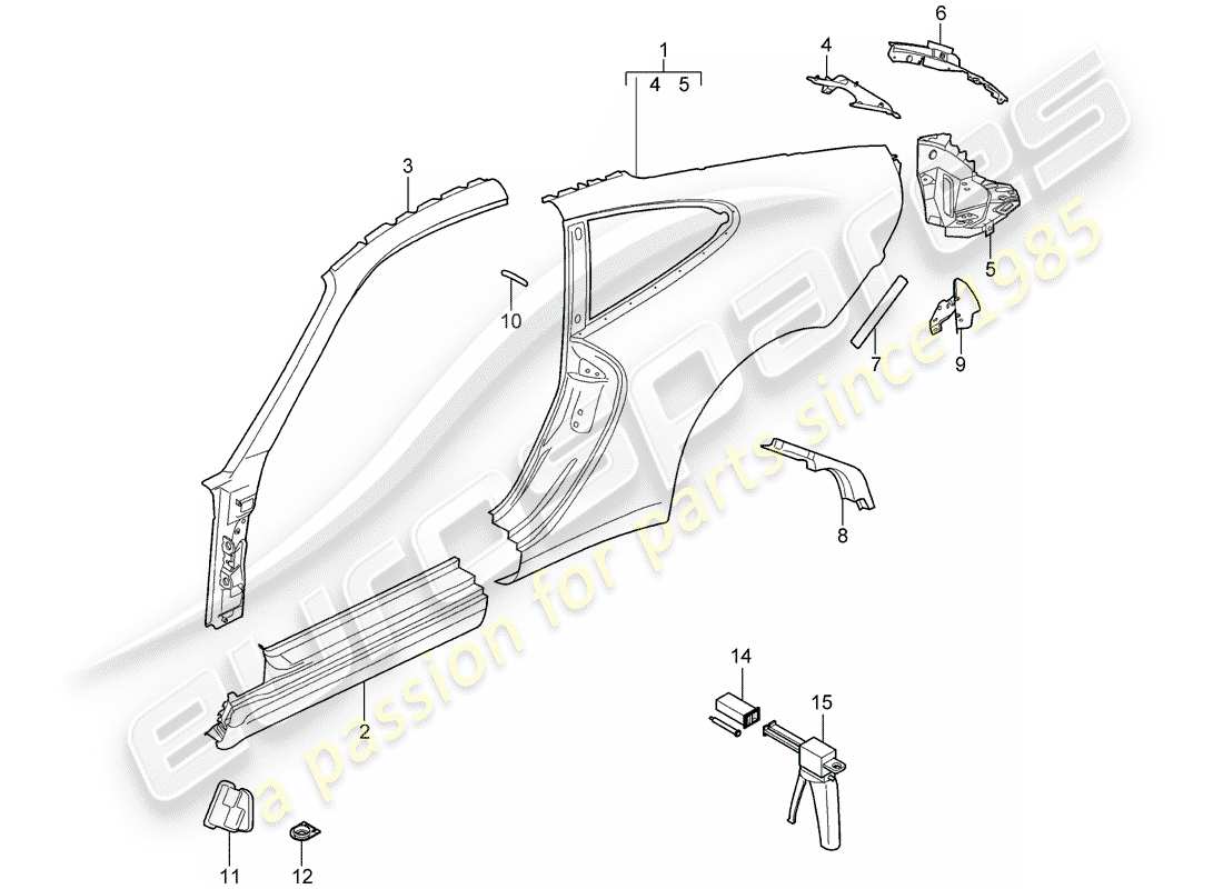 porsche 2009 (997-2 gt3) side panel parts diagram