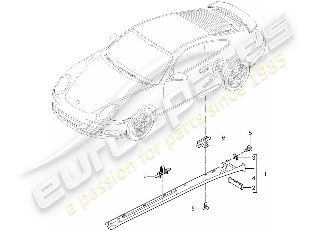 porsche 2009 997-2 turbo / gt2 side member trim parts diagram