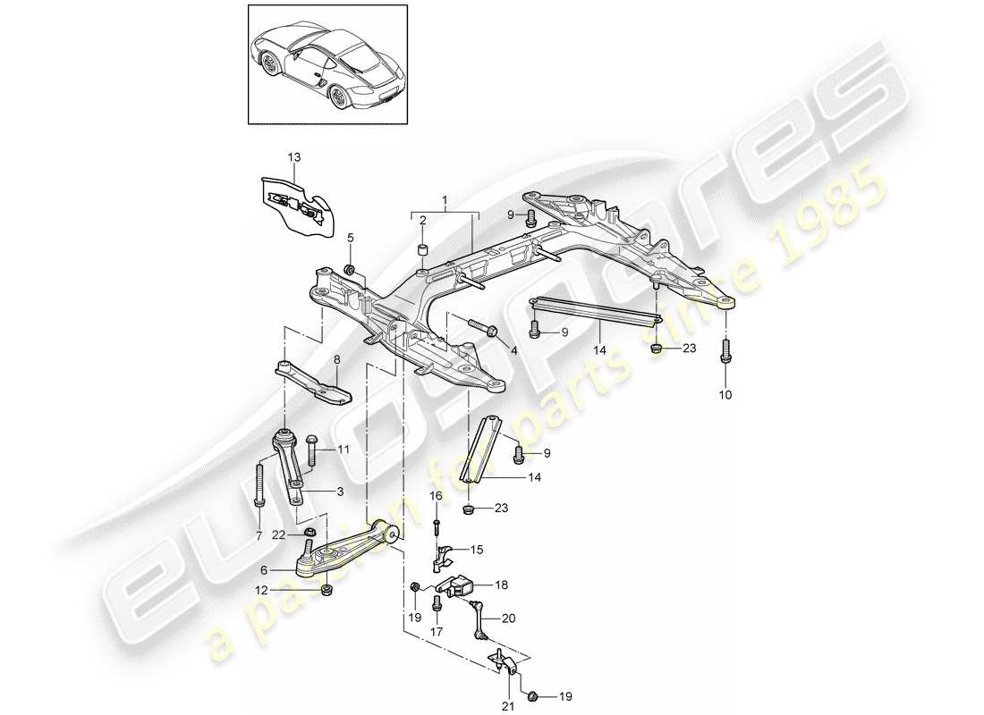 porsche 2012 (987 cayman) cross member wishbone part diagram