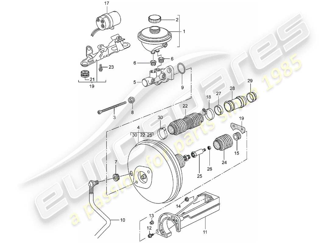porsche 2002 (986 boxster) brake master cylinder brake servo pre-charging pump parts diagram
