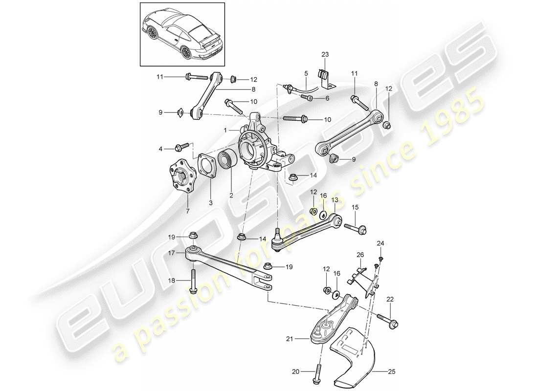 porsche 2009 (997-2 gt3) rear axle parts diagram