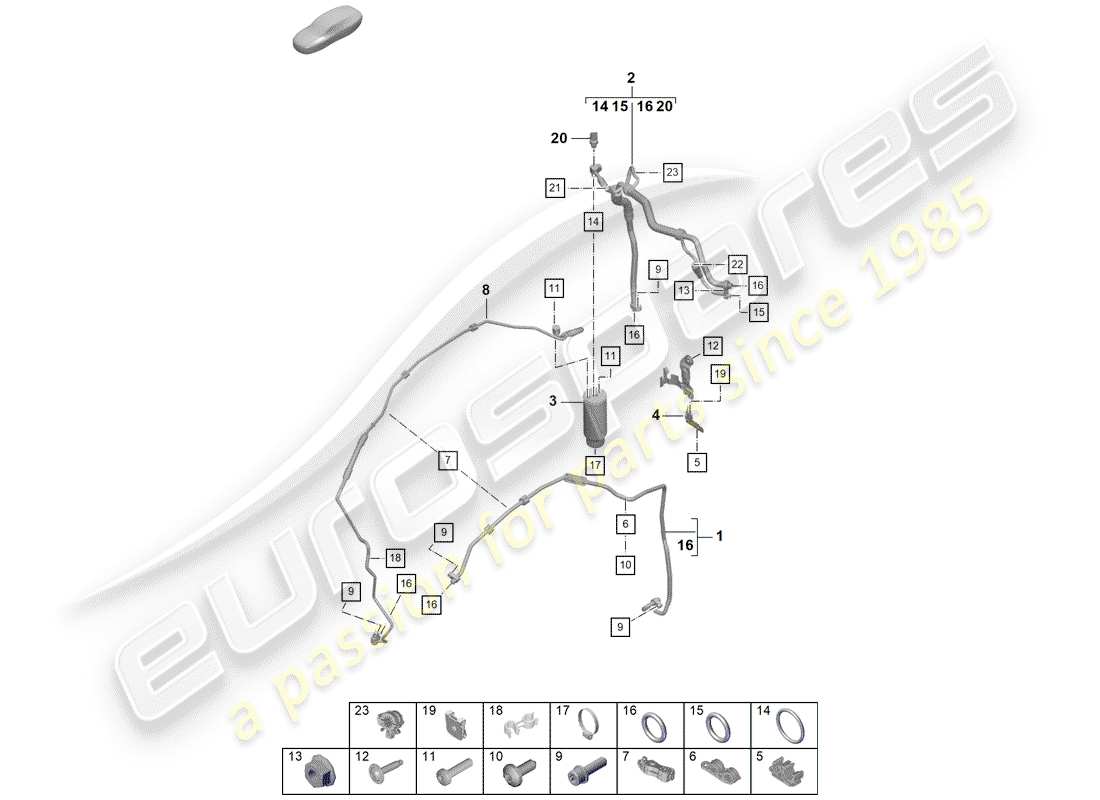 porsche 2019 (718 boxster spyder) air conditioning lhd refrigerant line (expansion valve >drier) part diagram
