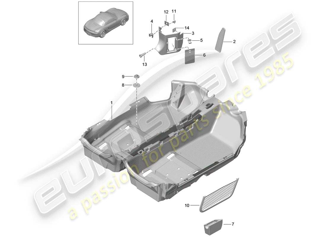 porsche 2012 (981 boxster) flooring parts diagram