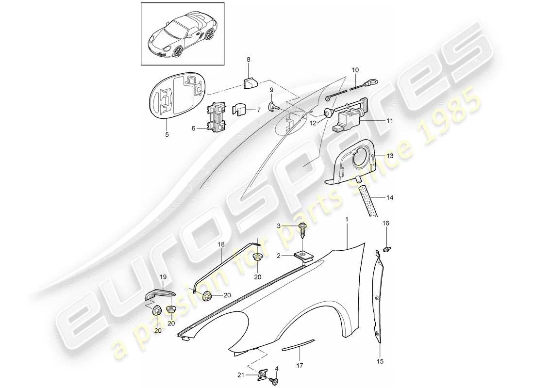 porsche 2010 (987 boxster) wing parts diagram