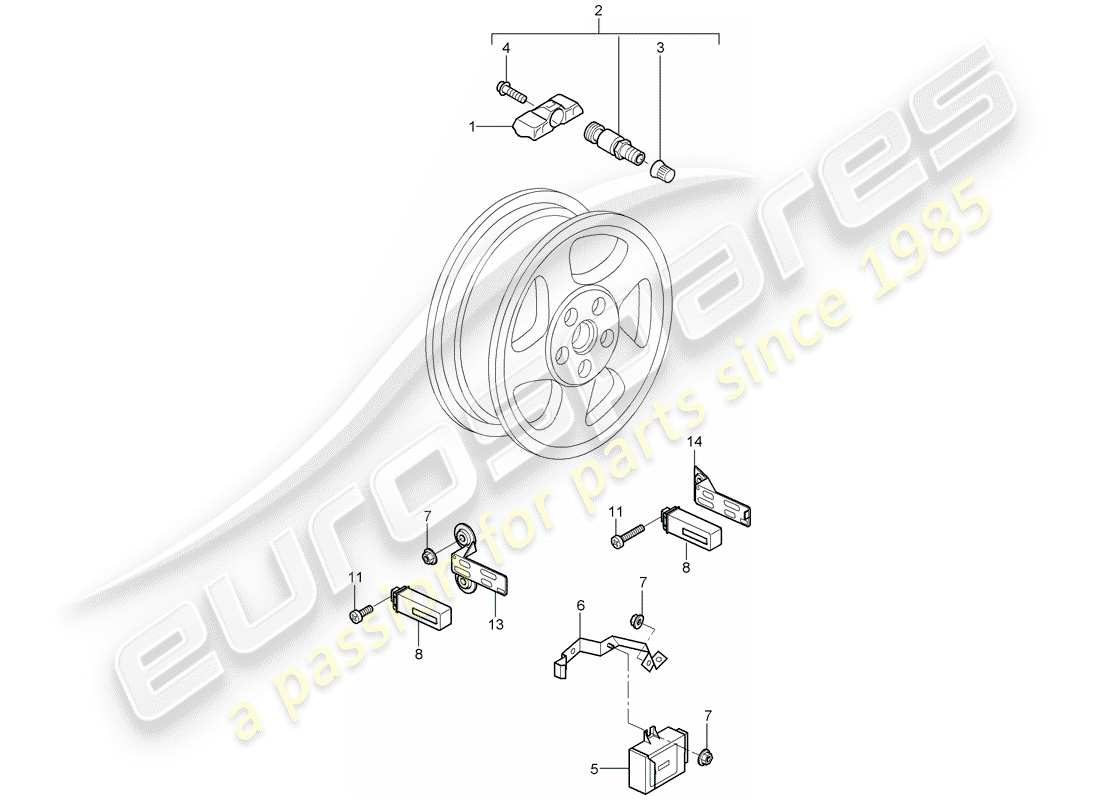 porsche cayman 987 (2006) tire pressure control system parts diagram