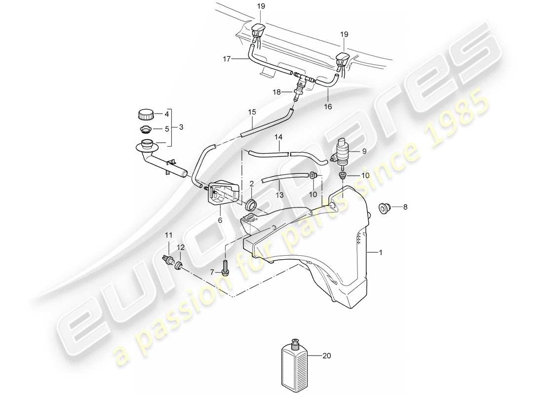 porsche 2008 (987 cayman) windscreen washer system part diagram