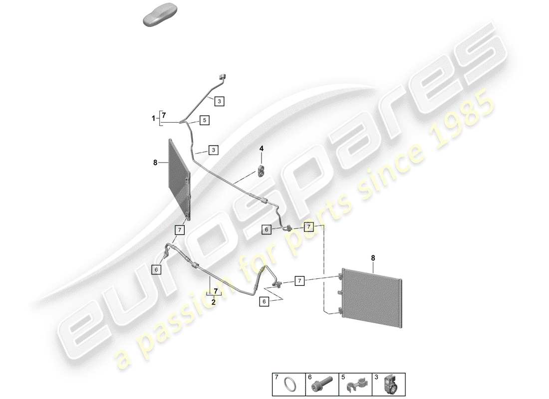 porsche 2019 (718 boxster spyder) air conditioning front refrigerant line wheel housing part diagram