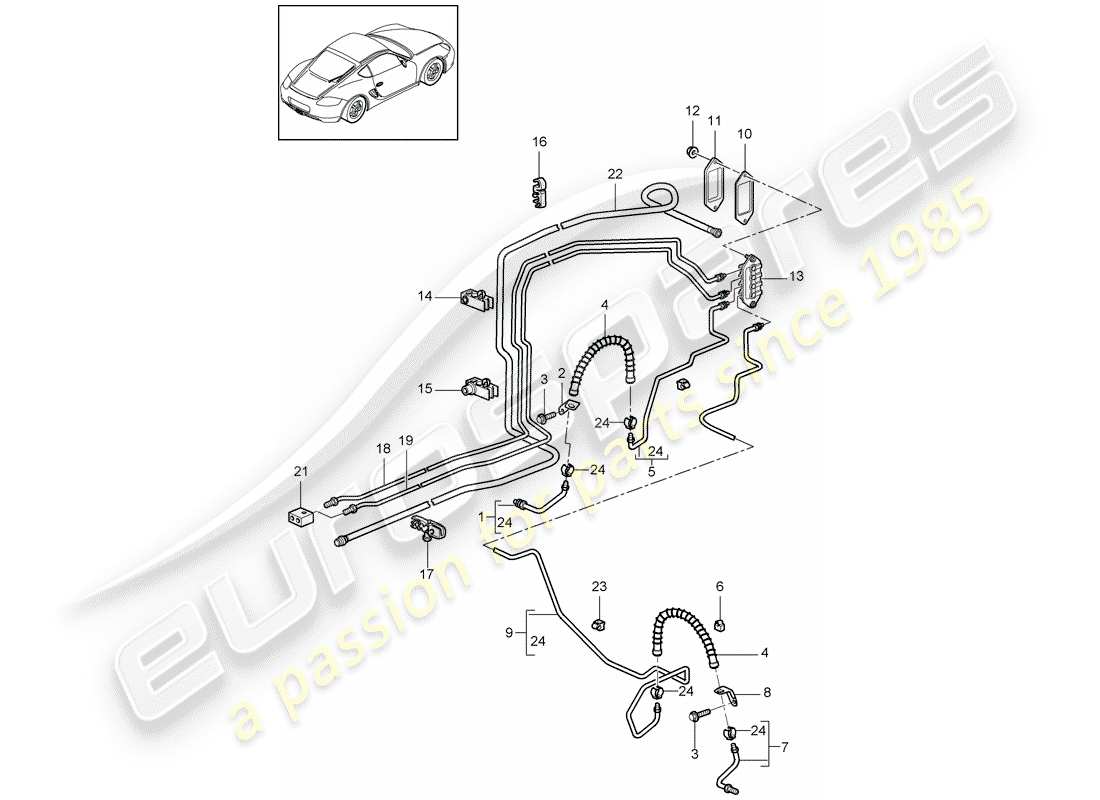 porsche 2010 (987 cayman) brake line underbody vacuum line part diagram