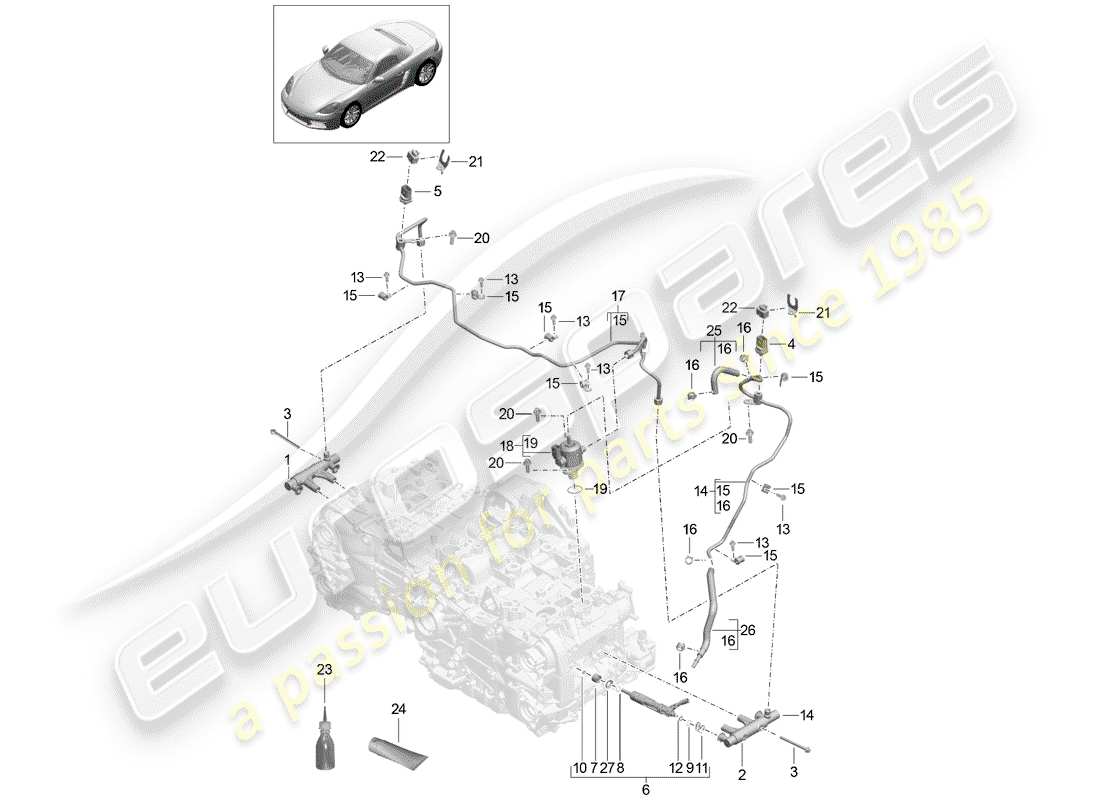 porsche 2019 (718 boxster) fuel collection pipe high pressure pump parts diagram