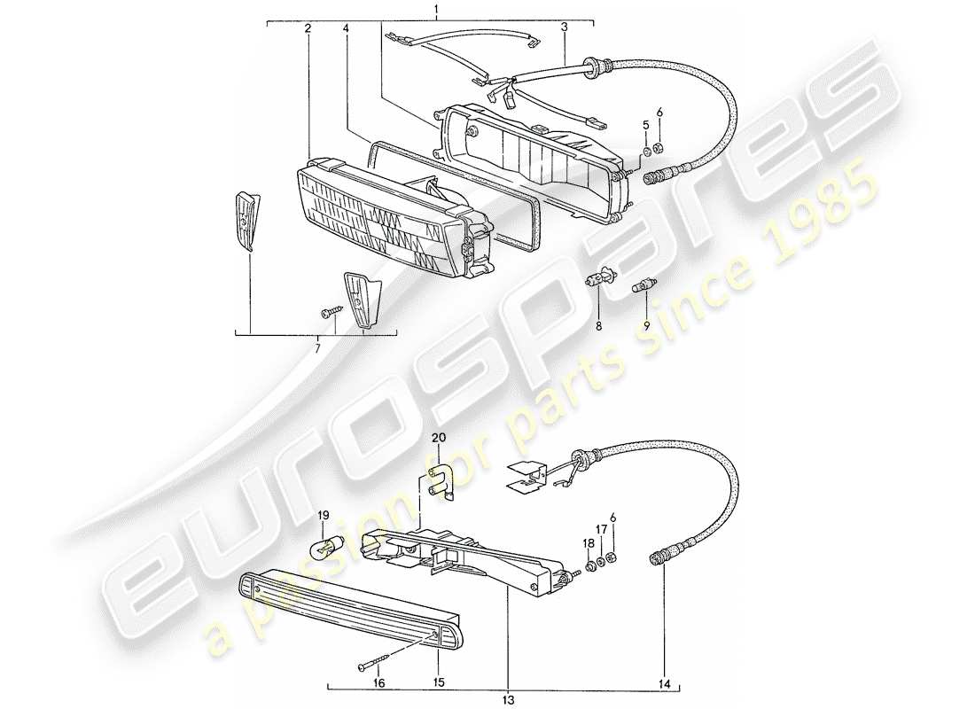 porsche 1989 (944) additional headlight - turn signal parts diagram