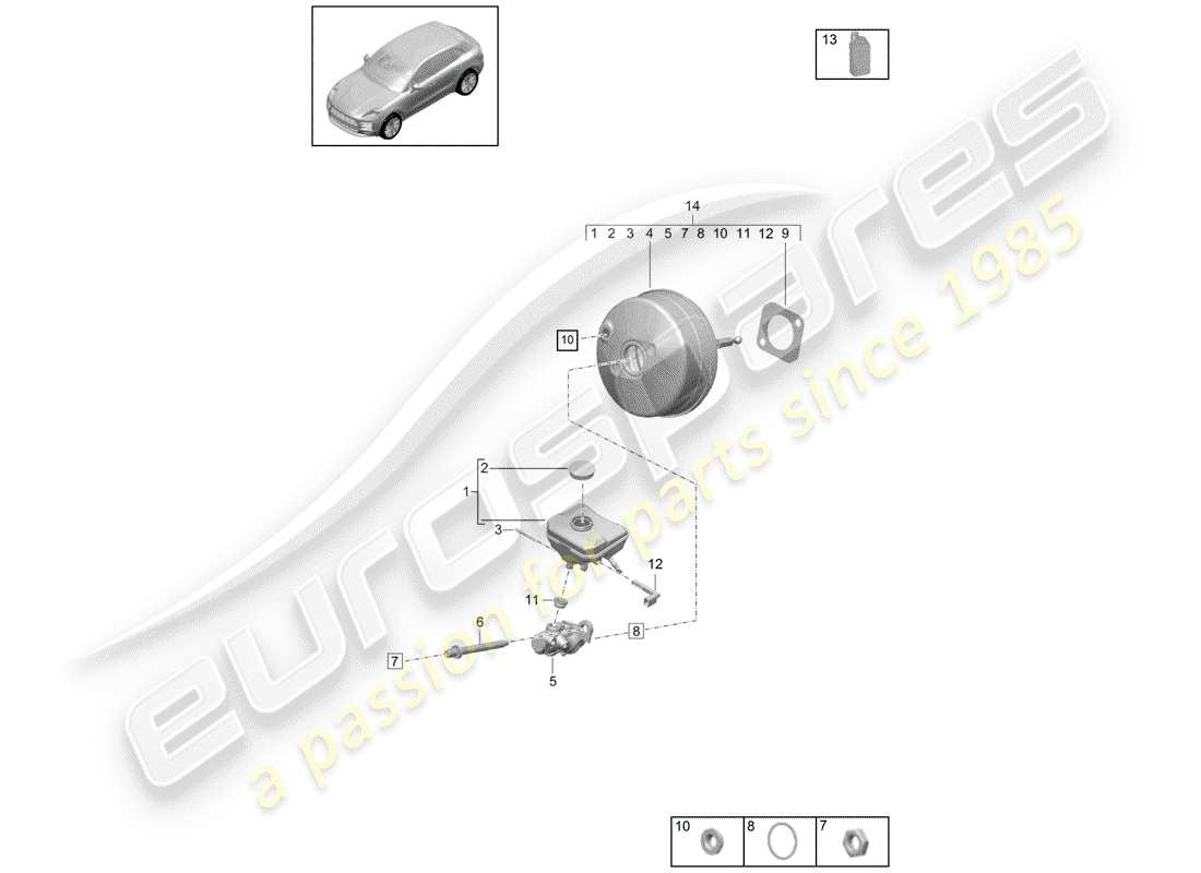 porsche 2019 (macan) brake master cylinder brake servo part diagram