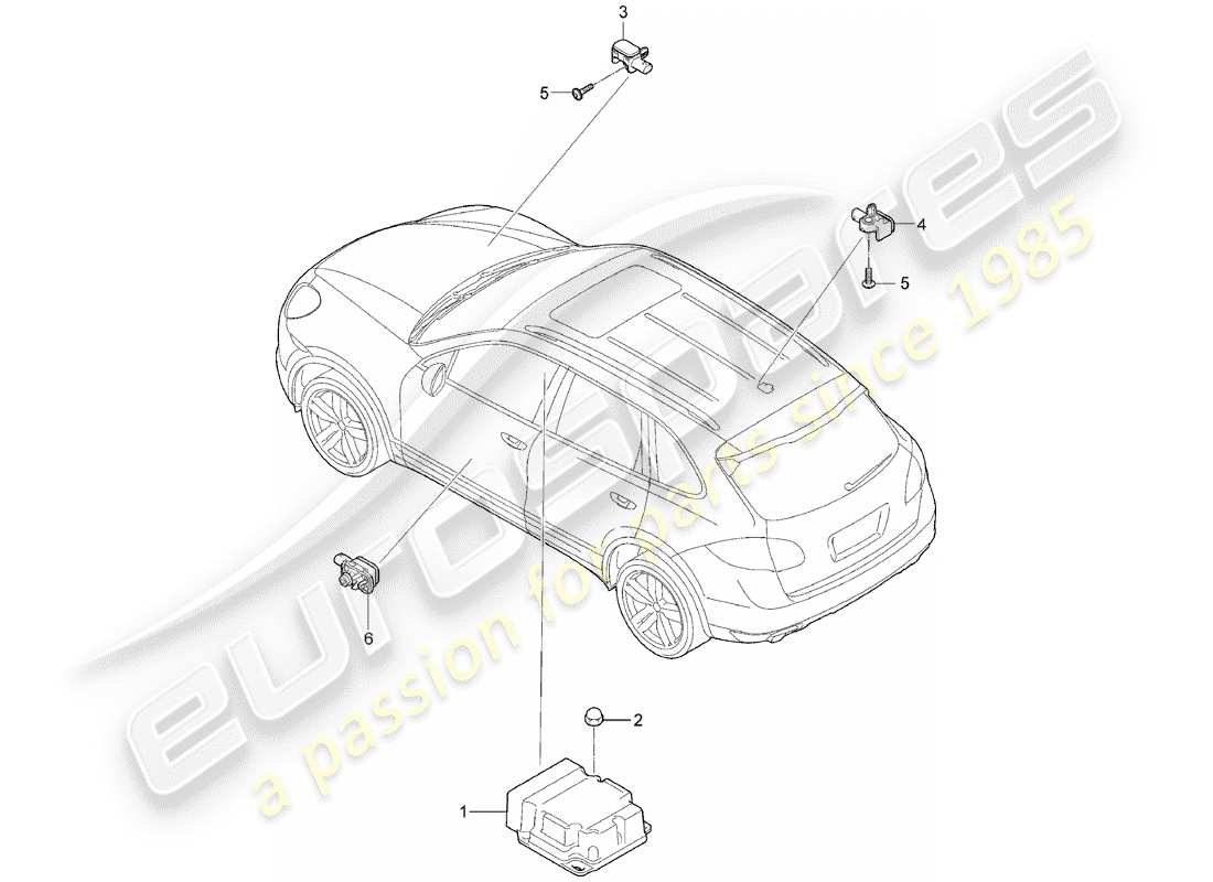 porsche 2015 (cayenne e2 92a) control unit crash sensor for airbag airbag part diagram