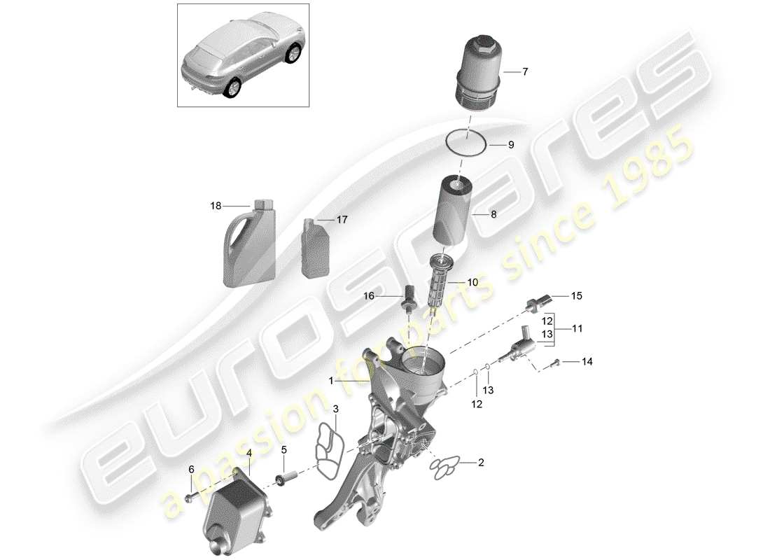 porsche 2018 (macan) oil-conducting housing oil filter oil cooler part diagram