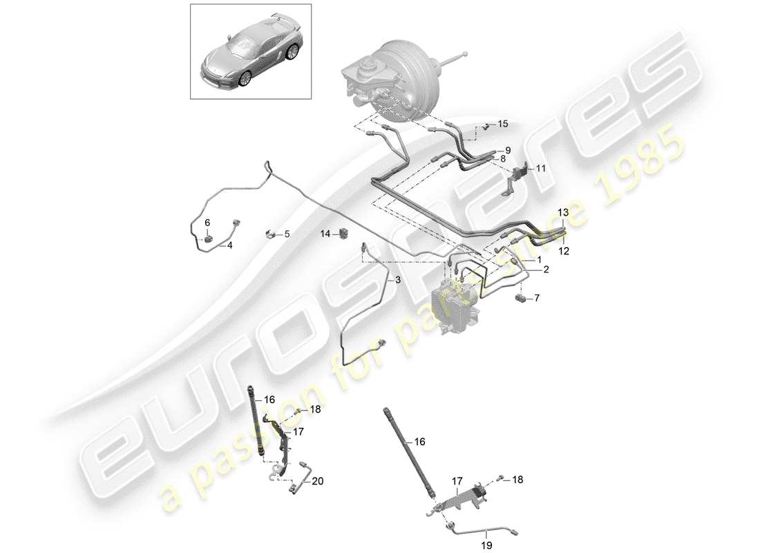 porsche 2016 (981 cayman gt4) brake line front front end part diagram