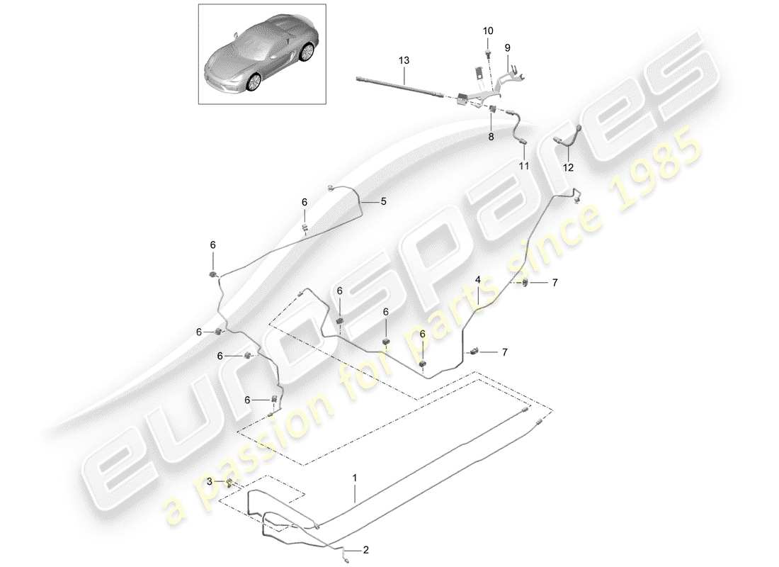 porsche 2016 (981 boxster spyder) brake line center underbody rear parts diagram