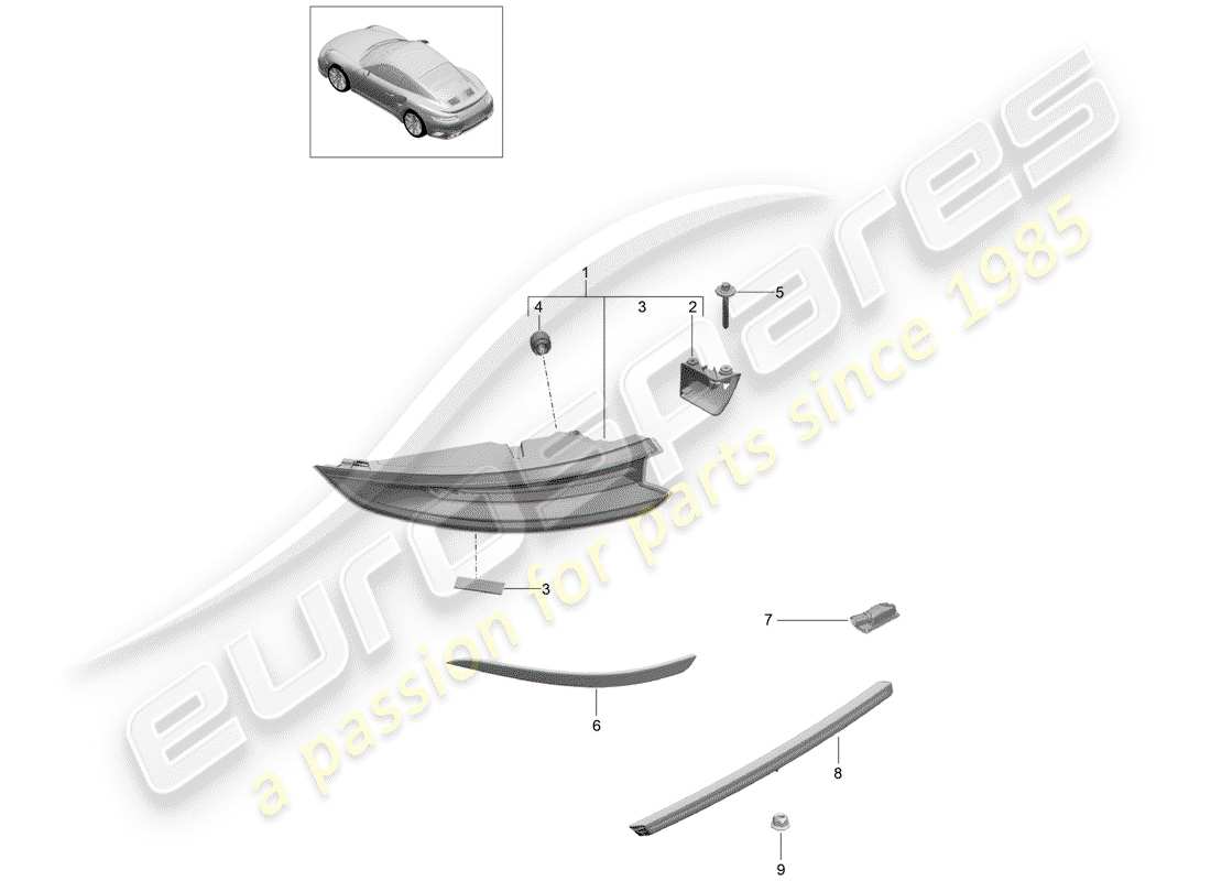 porsche 2014 (991-1 turbo) rear light licence plate light additional brake light d - mj 2017>> part diagram