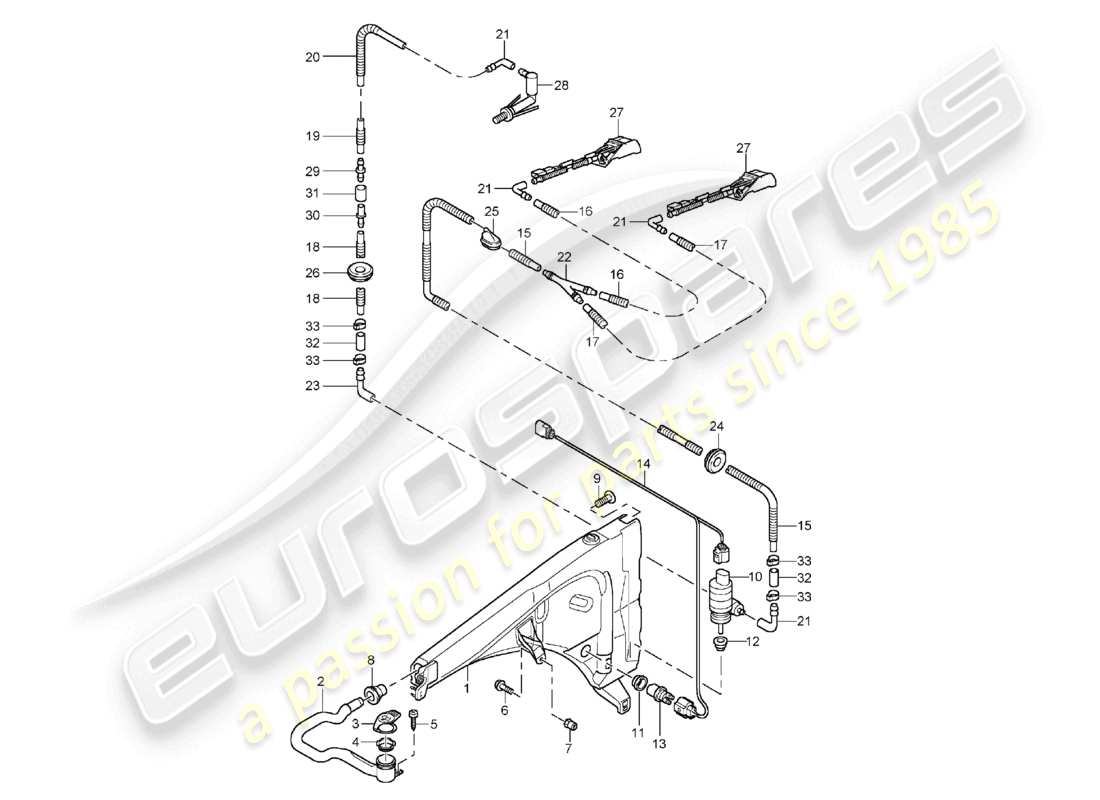 porsche 2006 (cayenne e1 9pa) windscreen washer system part diagram