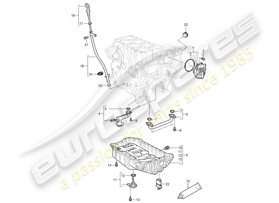 porsche 2010 (cayenne e1 9pa) oil pump oil pipe oil dipstick oil sump parts diagram