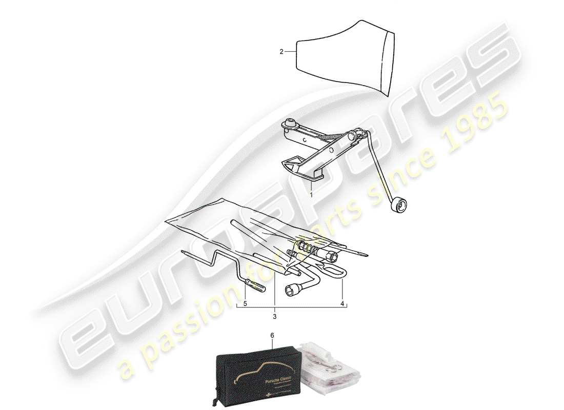 porsche 1993 (928) tool - jack - first aid kit parts diagram