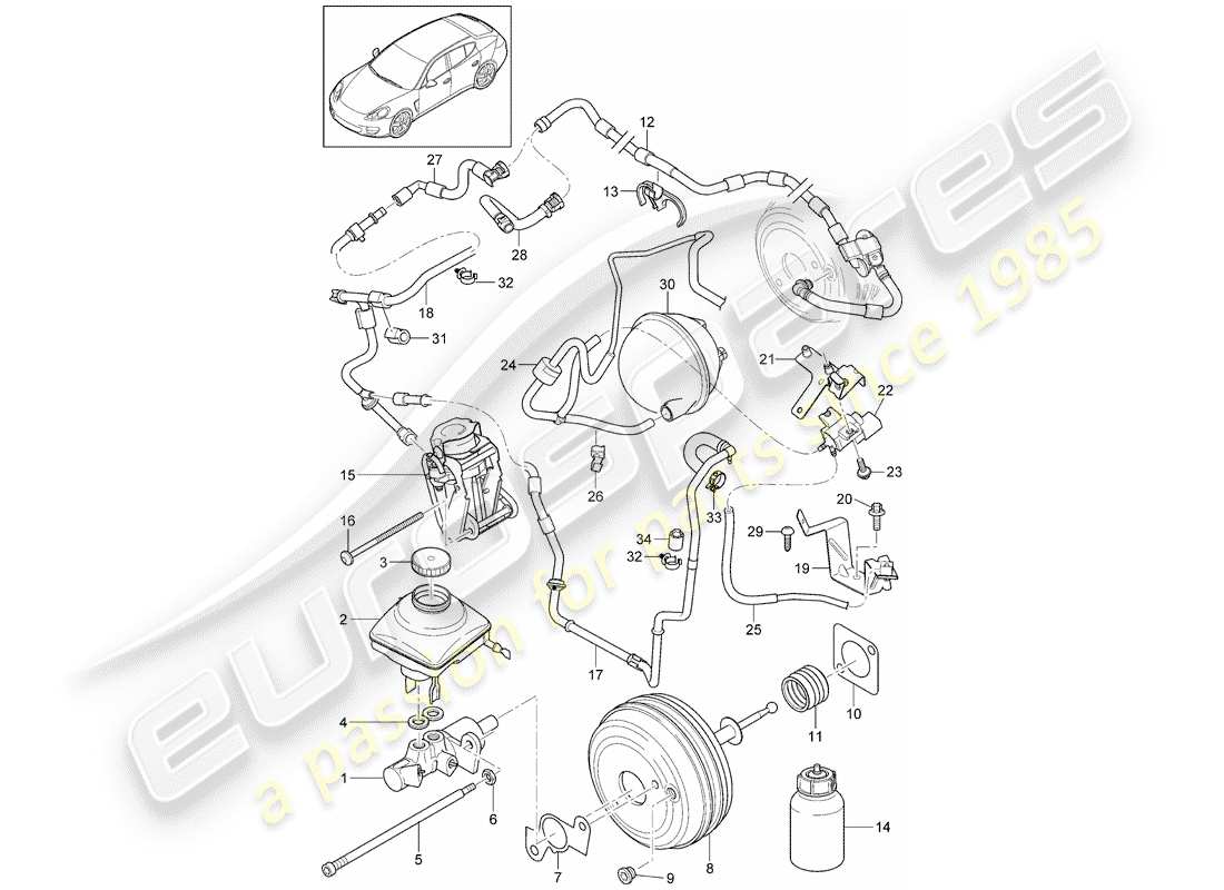 porsche 2012 (panamera 970) brake master cylinder brake servo vacuum line part diagram