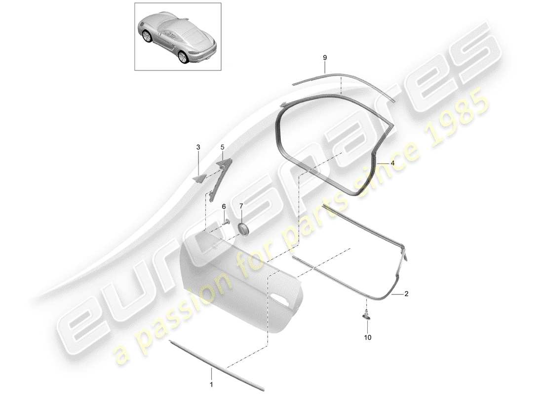 porsche 2018 (718 cayman) door seal and trim part diagram